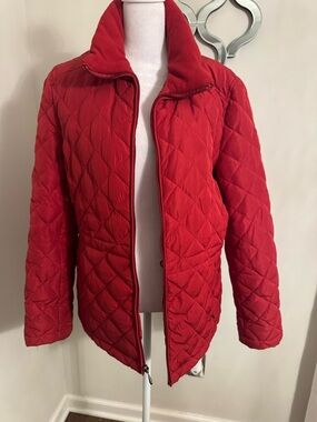 Nine West Red Quilted Diamond-Pattern Puffer Jacket